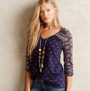 Anthropologie Navy and Orange Long Sleeve Top